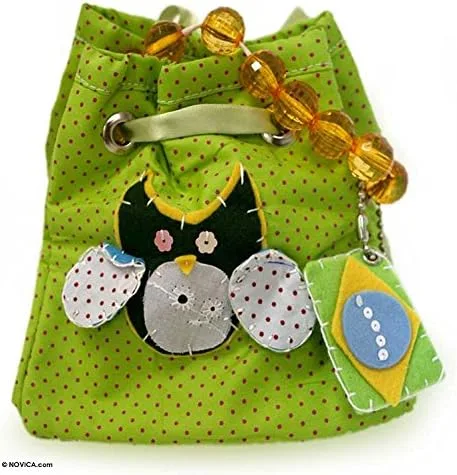 Vista 2 de NOVICA Verde Reversible algodón bolso, "Whimsy