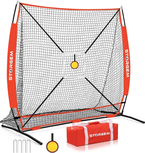 Vista 9 de Storgem 6'X6' Baseball Softball Practice Net, Portable Baseball Net for Batting, Hitting, Pitching and Fielding, with Carry Bag, Strike Zone and Bow