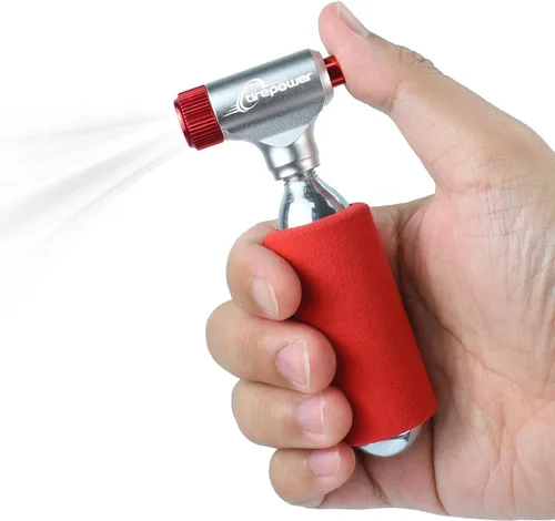 Vista 7 de CO2 Bike Tire Inflator – Quick Push-Button Release, Fits Presta & Schrader Valves, CO2 Bike Pump or 5X 16g Threaded CO2 Cartridges