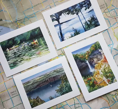 Vista 2 de Finger Lakes Set of 8 Watercolor Note Cards