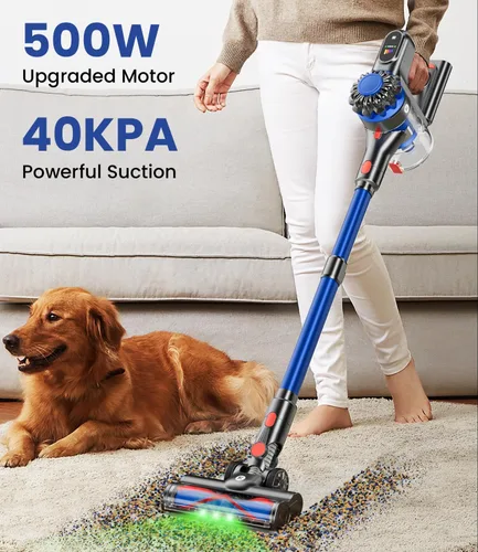Vista 2 de KARDV Aspiradora inalámbrica, aspiradora de 500 W/40 Kpa para el hogar, aspiradora de palo de 60 minutos con pantalla LED, carga antienredos