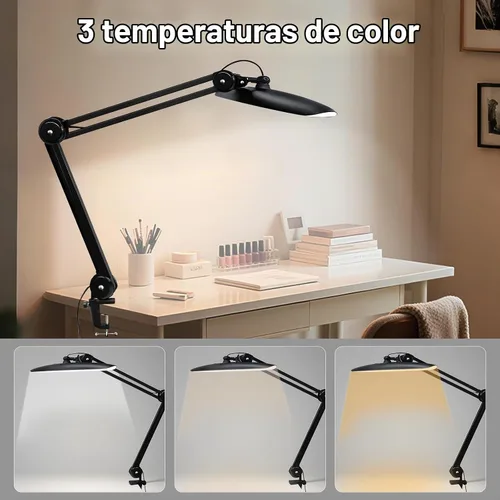 Vista 3 de Lámpara de escritorio LED de 20 pulgadas con abrazadera, luz de uñas ajustable CCT de 24 W regulable para escritorio, 120 LED de brazo giratorio
