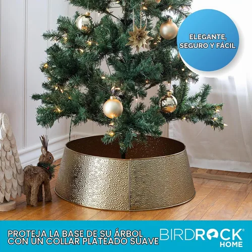Vista 4 de BIRDROCK HOME Collar de Árbol de Navidad de 4 Paneles - Falda Dorada con Burbujas para Árbol - Base Pequeña de 26" - Cubierta de Base de Árbol