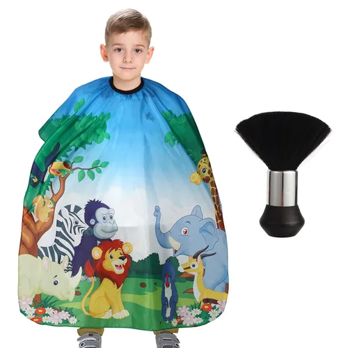 Vista 12 de Capa de peluquería para niños con cepillo para el cuello, capa profesional de corte de pelo con cierre a presión ajustable