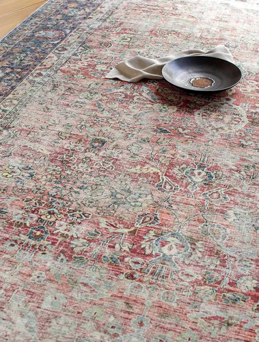 Vista 6 de Hauteloom Kemer - Alfombra lavable a máquina para sala de estar, vintage envejecida y desgastada, oriental y bohemio, floral, apta para mascotas
