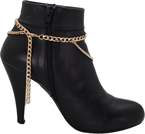 Vista 4 de Pulsera para botas occidentales de metal dorado para mujer, cadena para el tobillo, con forma de león y ondas laterales, Metal, Sin gemas.