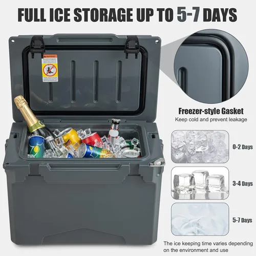 Vista 2 de Goplus Enfriador duro portátil, enfriador aislado con retención de hielo de 6 días, mango de tracción, ruedas, caja de hielo para exteriores con 2