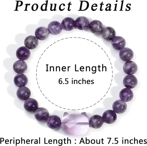 Vista 6 de MAIBAOTA Pulsera de gato, regalo de joyería de gato para mujeres y hombres, pulsera de cristal de 0.315 in para buena suerte, atracción de dinero