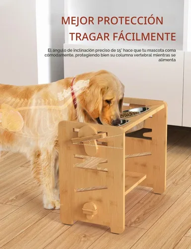 Vista 4 de Vantic Cuencos elevados para perros, soporte elevado ajustable para perros Bambú