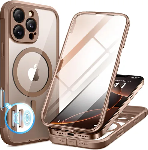 Vista 53 de BERFY Funda para iPhone 17 Pro Max, compatible con MagSafe, protector de pantalla de vidrio integrado, protección de cámara, funda de cuerpo