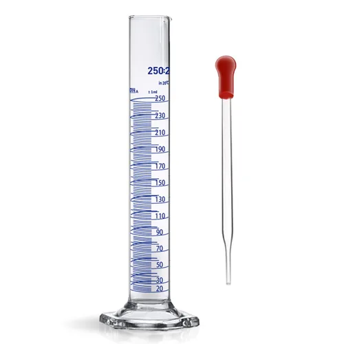 Vista 9 de Cilindro graduado de vidrio grueso para medir líquidos de laboratorio con base hexagonal viene con un gotero de vidrio (vidrio, 5ML)