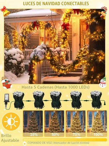 Vista 3 de 2025 Nuevas Luces de Navidad Conectables con Control de Voz para Interiores/Exteriores, 200 LED 23.1 mt Extensibles, Cadena de Luces de Navidad