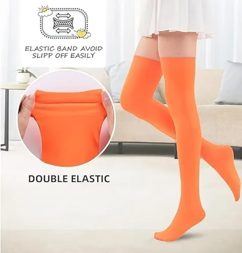Vista 2 de JoviaFesta Xtraokute - Medias largas naranjas de Halloween por encima de la rodilla para fiesta de disfraces de cosplay, extra gruesas y alargadas