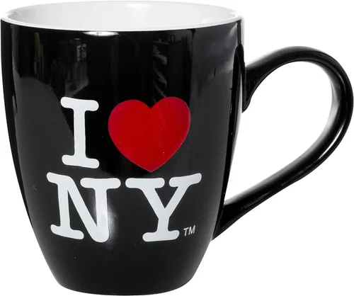 Vista 2 de Artisan Owl I Love New York - Taza de café bistró de cerámica con licencia oficial de 16 onzas, 4.5 pulgadas de alto (negro)