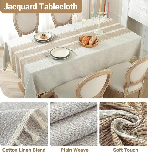 Vista 3 de Laolitou - Mantel de lino de algodón impermeable para mesa de comedor, rústico, estilo de granja, mantel rectangular para cocina, mesas de café