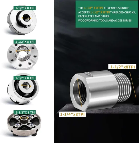 Vista 6 de Adaptador de Eje de Cabeza de Torno, Convierte de 1-1/4" x 8TPI a 1-1/2" x 8TPI para Torno de Carpintería