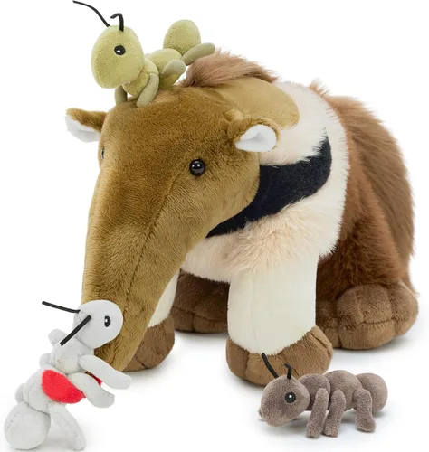Vista 25 de Muiteiur Triceratops - Animal de peluche gigante de dinosaurio para mamá con 3 bebés pequeños, juguete de dinosaurio de felpa suave verde, regalo