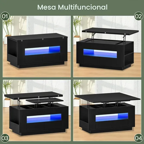 Vista 4 de CHOEZON Mesa auxiliar elevable de 40 pulgadas con 2 cajones, luces LED y almacenamiento, mesa central multiusos 4 en 1 con base flotante, para sala
