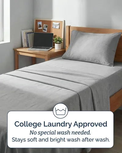 Vista 553 de Extra Deep Twin XL Sheet Set - 3 Piece College Dorm Room - White 01-Blanco