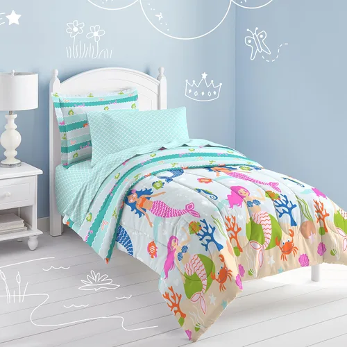 Vista 64 de Dream Factory Dinosaur Blocks - Juego de edredón de microfibra ultrasuave para niños, color azul, tamaño individual Bloques de dinosaurios azules