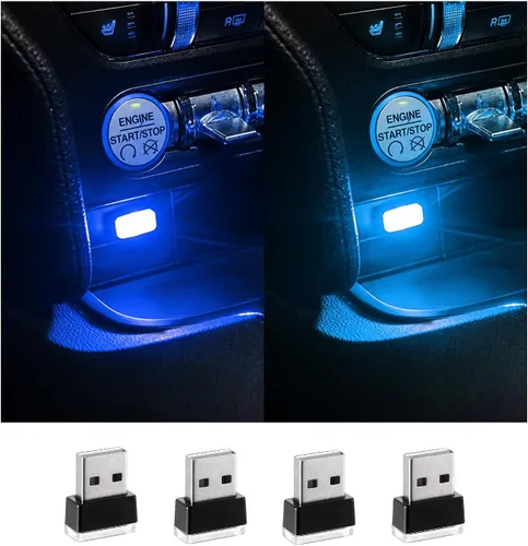Vista 8 de Augeny 4 PCS Lámpara de Atmósfera Interior de Coche LED USB, Luz Nocturna Decorativa Enchufable USB, Kit de Iluminación Ambiental Portátil para 2