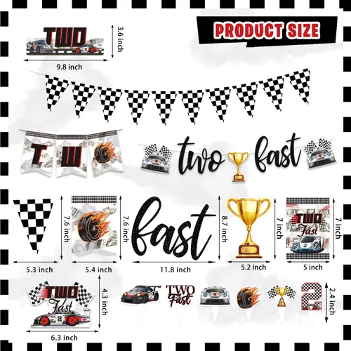 Vista 3 de KOTLMIGHT Decoraciones de Cumpleaños Two Fast para Niños, Suministros de Decoración de Fiesta Temática de Autos de Carrera para 2do Cumpleaños
