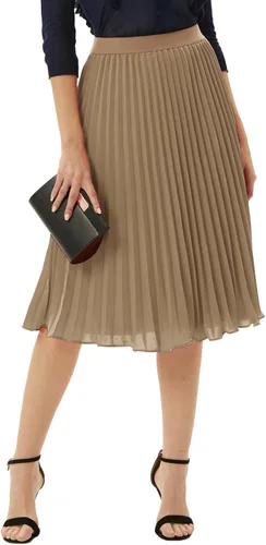 Vista 95 de GRACE KARIN - Falda plisada de gasa para mujer, con cintura alta y elástica, vuelo, corte acampanado y longitud por debajo de la rodilla