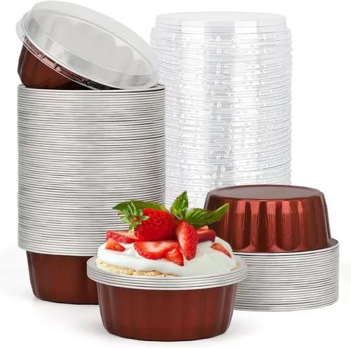 Vista 31 de Beasea Disposable Ramekins with Lids, 50 Pack 8oz 235ml Aluminum Foil Baking Cups with Lids, Aluminum Creme Brulee Ramekins Muffin Cupcake Pudding