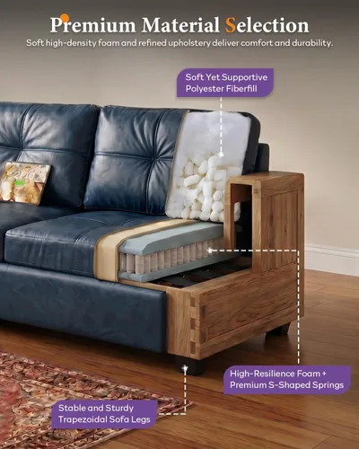 Vista 3 de TYBOATLE Sofá de dos plazas de piel sintética de 65 pulgadas para dormitorio, moderno y cómodo sofá de mediados de siglo con puertos de carga USB