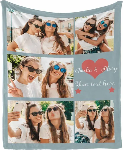 Vista 7 de InterestPrint Manta personalizada con texto y fotos, collage, regalo personalizado para cumpleaños, aniversario, boda, regalo personalizado