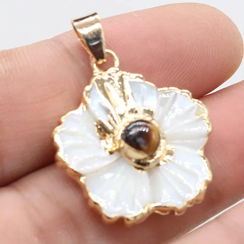 Vista 6 de LHJ Forma de vieira Natural Madre de Perla Shell Pendnats Energy Crystal Stone Setting para hacer joyas 5 piezas