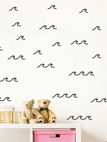 Vista 2 de 88 unids/paquete de calcomanías de pared de olas oceánicas para habitación de niños, decoración de sala de estar de oleada de mar, YMX60 (negro)