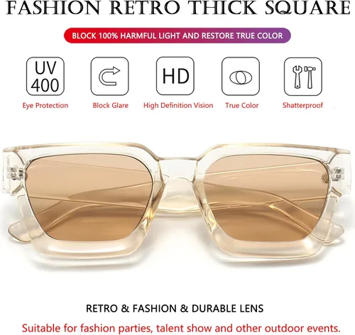Vista 74 de AIEYEZO Gafas de sol cuadradas para mujeres y hombres, gafas de sol cuadradas con montura gruesa, estilo de diseñador simple