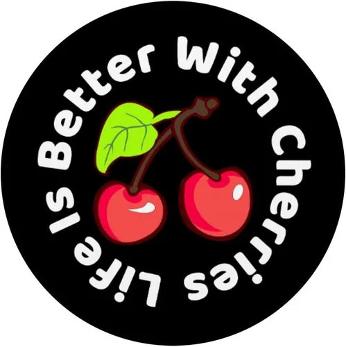 Vista 3 de Cherry Cobbler - Soporte para teléfonos y tabletas, diseño de cerezas, Negro