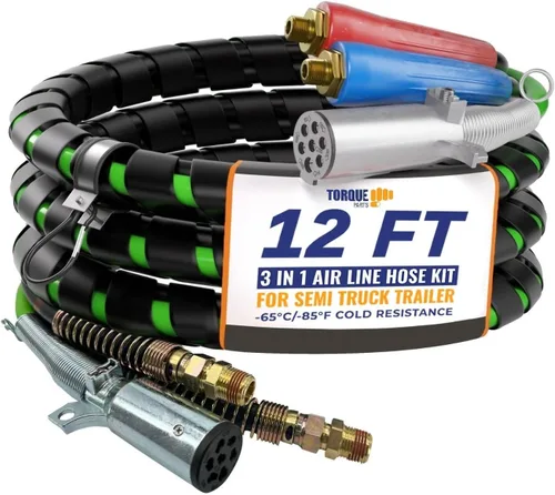 Vista 12 de TORQUE Kit de manguera de línea de alimentación de aire y potencia ABS 3 en 1 de 12 pies, manguera de aire de línea aérea con Glad Hands Wrap, cable
