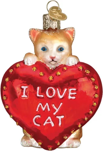 Vista 18 de Old World Christmas - Adorno de gato calico de vidrio soplado para árbol de Navidad, decoración festiva hecha a mano, colección de gatos
