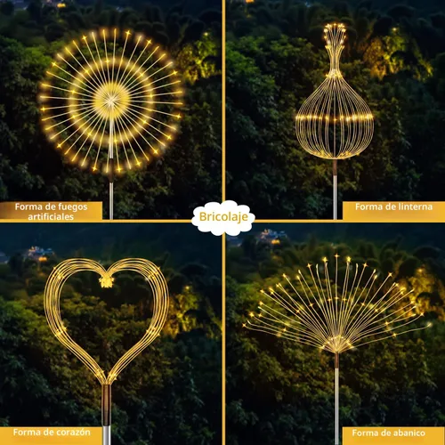 Vista 4 de JJGoo Luces solares para exteriores, fuegos artificiales, paquete de 2, 120 luces LED solares impermeables para exteriores, jardín, patio, valla