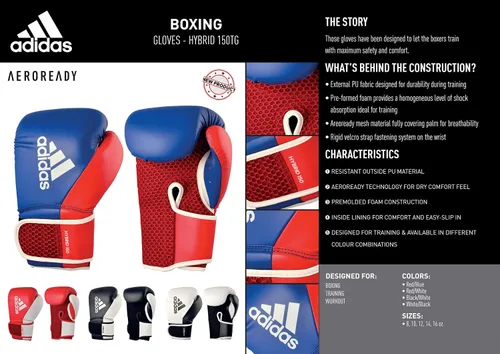 Vista 2 de adidas Hybrid 150 - Guantes de boxeo de cuero para hombres y mujeres, guantes de kickboxing, bolsa pesada, artes marciales mixtas y guantes
