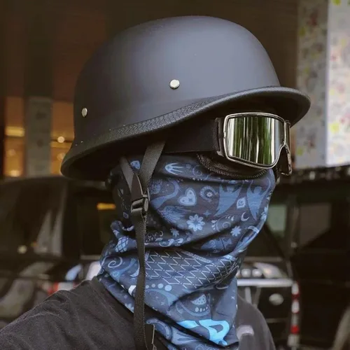 Vista 6 de Casco de motocicleta estilo alemán medio casco para adultos, hombres y mujeres, aprobado por DOT, casco retro para crucero, scooter, Chopper
