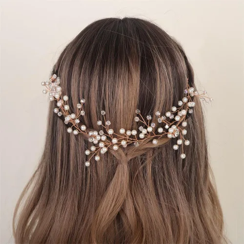 Vista 7 de Aimimier Diadema de pelo de novia con perlas de imitación y cristal, para novia, dama de honor, fiesta de graduación, festival, joyería
