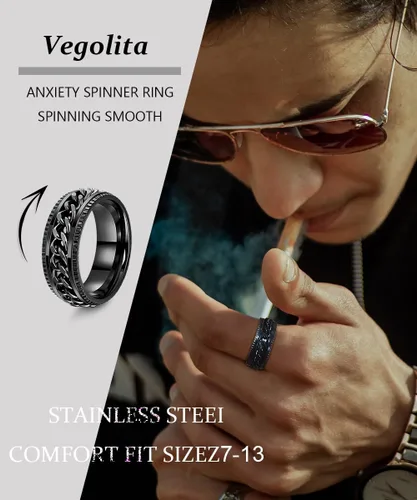 Vista 3 de Vegolita 16 anillos de acero inoxidable para hombres y mujeres, anillos simples para aliviar el estrés y la ansiedad, anillos giratorios de ajuste
