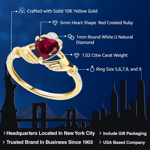 Vista 91 de Gem Stone King Anillo de compromiso claddagh celta irlandés de oro amarillo de 10 quilates con piedra preciosa en forma de corazón de 0.236 in