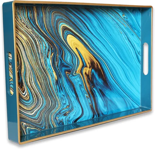 Vista 12 de Spsyrine Bandeja Decorativa Azul para Sala de Estar, Bandeja Cuadrada Moderna de Plástico para Servir Café para Mesa Otomana Baño Cocina, 13"*13