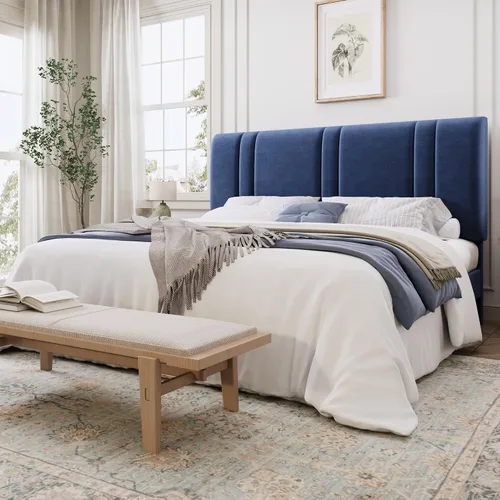 Vista 9 de SHA CERLIN Base de cama de plataforma de tamaño completo, cama tapizada de terciopelo con cabecera ajustable, diseño capitoné de canal vertical