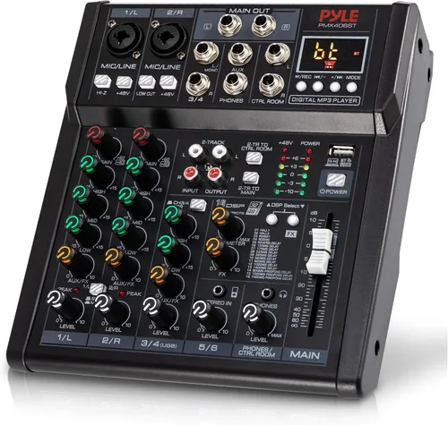 Vista 9 de Mezclador de audio inalámbrico profesional Pyle DJ - Mezclador de sonido con controlador Bluetooth de 4 canales, interfaz de audio USB, 2 entradas