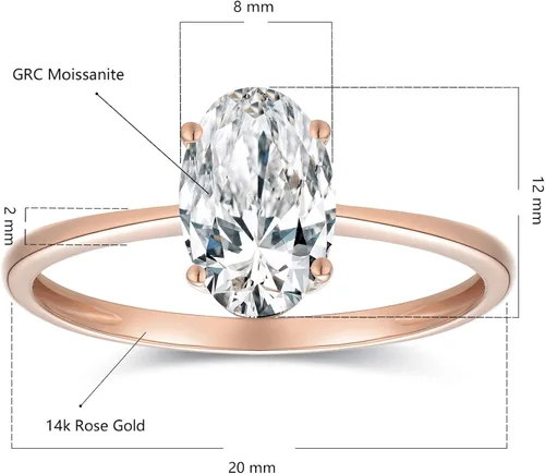 Vista 7 de espere Anillo de compromiso clásico de moissanita de 1.5 quilates con corte ovalado para siempre, oro sólido, anillo de novia de oro rosa de 14