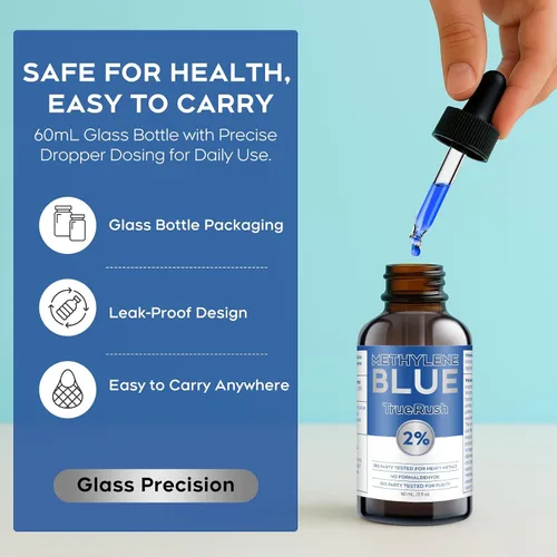 Vista 5 de Azul de metileno 99.99% de pureza – 2% de alta concentración, grado farmacéutico y grado USP, suplemento de salud cerebral probado por terceros