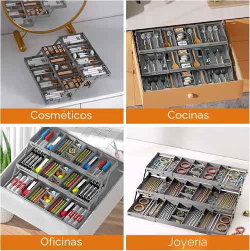Vista 7 de Organizador de Cajones de 3 Niveles - Organizadores de Cajones Expandibles para Artículos Diversos, Organizador Inteligente de Suministros
