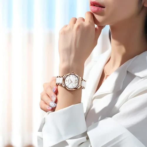 Vista 4 de OLEVS Watch WomenLadies Small Wrist Watch with Two Tone Stainless Steel Ceramic Bracelet Fashion Rose Gold Womens WatchesLuxury Diamond Watches for