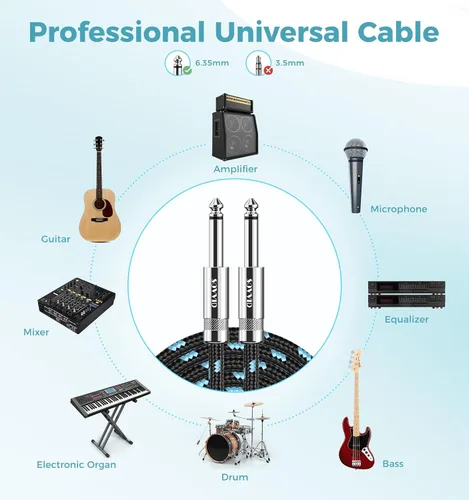 Vista 2 de Paquete de 2 cables de guitarra de 6 pies - Cable de instrumento recto de un cuarto de pulgada, cable de guitarra eléctrica, cables de guitarra